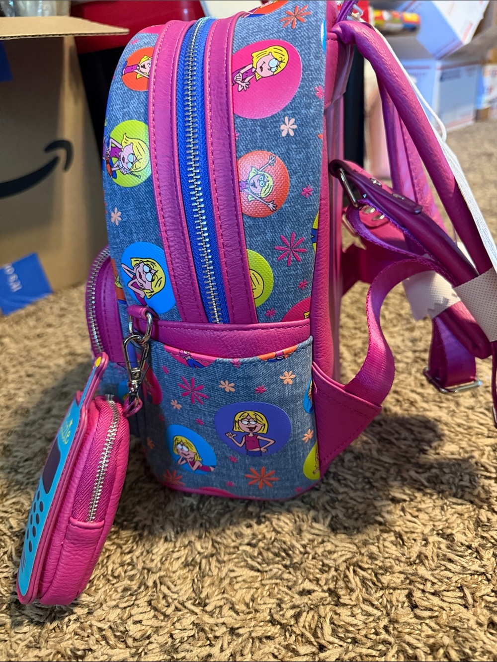 Disney Parks Loungefly Lizzie Pattern Mini Backpack - Blue with Pink Accents - Picture 3 of 3